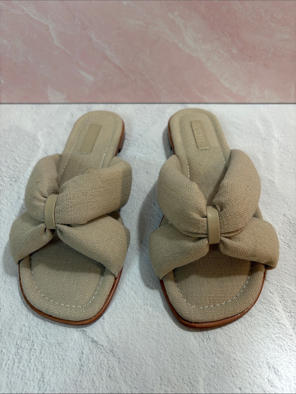 SCHUTZ Beige Knot-Detail Slide Sandals 9